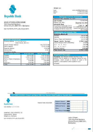 Download Barbados Republic Bank mortgage statement scr Photoshop template